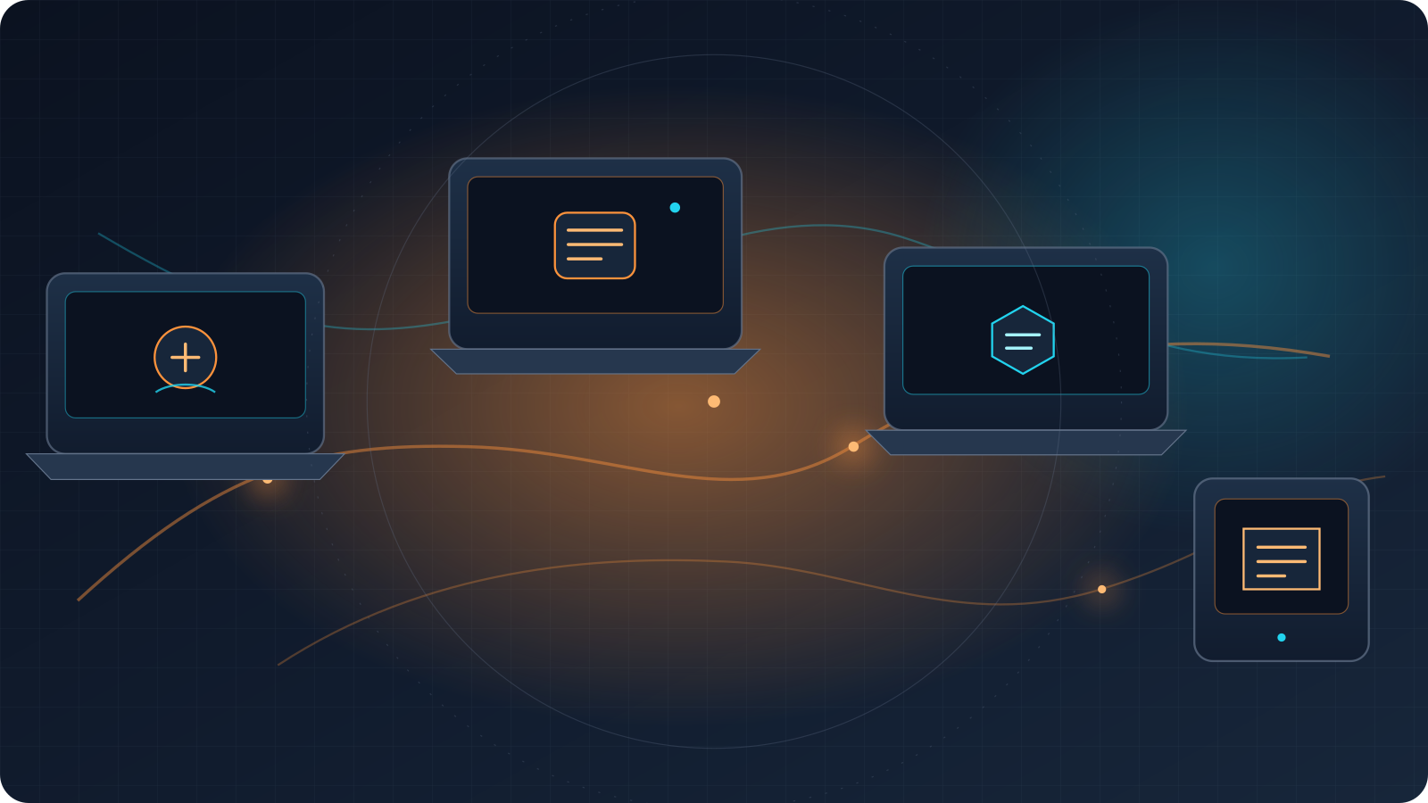 Several independent computers connected by glowing data paths, representing a pool of idle inference machines.